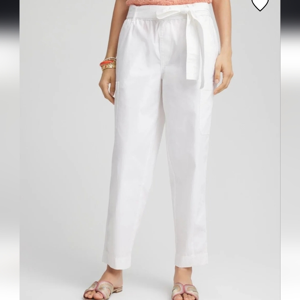 NWT Chico's White‎ Poplin Pull-On Tapered-Leg Cropped Pants Size 18